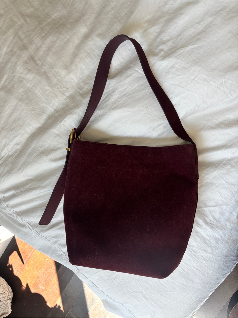Suede Bucket Shoulder Bag in Burgundy - Picture 2 of 9